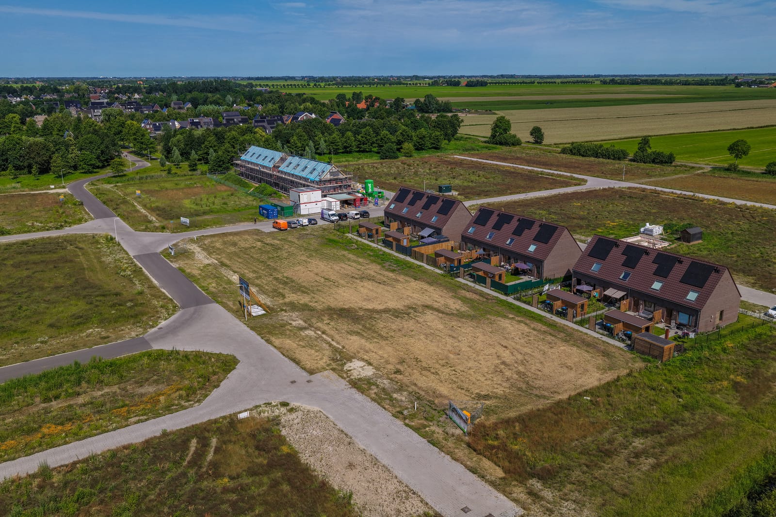 Luchtfoto van de bouwlocatie Wyldehoarne in Joure tijdens de bouw